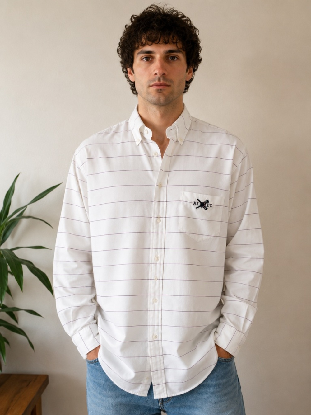 Vintage Ralph Lauren RLPC Button Down Shirt XL White Stripe Cotton